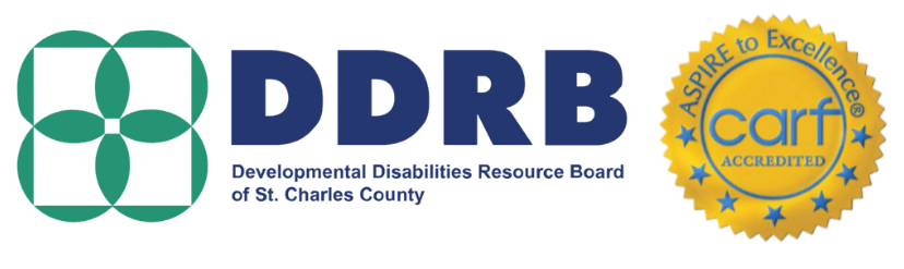 Accreditation logos - DDRB (Developmental Disabilities Resource Board of St. Charles County) and CARF