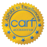 Accreditation logos - DDRB (Developmental Disabilities Resource Board of St. Charles County) and CARF